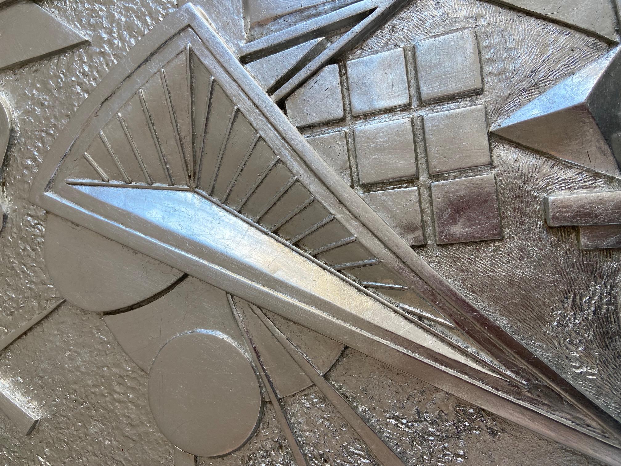 Silver Color Leaf Wall Sculpture Panel Handmade in Italy by Cupioli For Sale 1