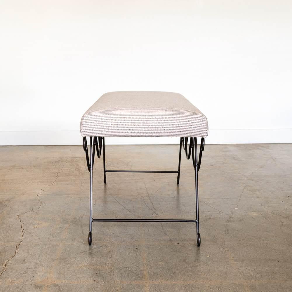 Contemporary Panoplie Iron Double Loop Bench, Brown Stripe For Sale