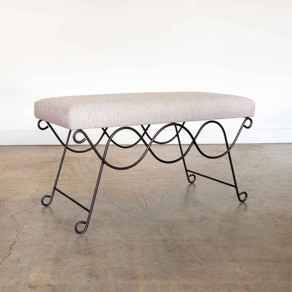 Panoplie Iron Double Loop Bench, Brown Stripe In New Condition For Sale In Los Angeles, CA