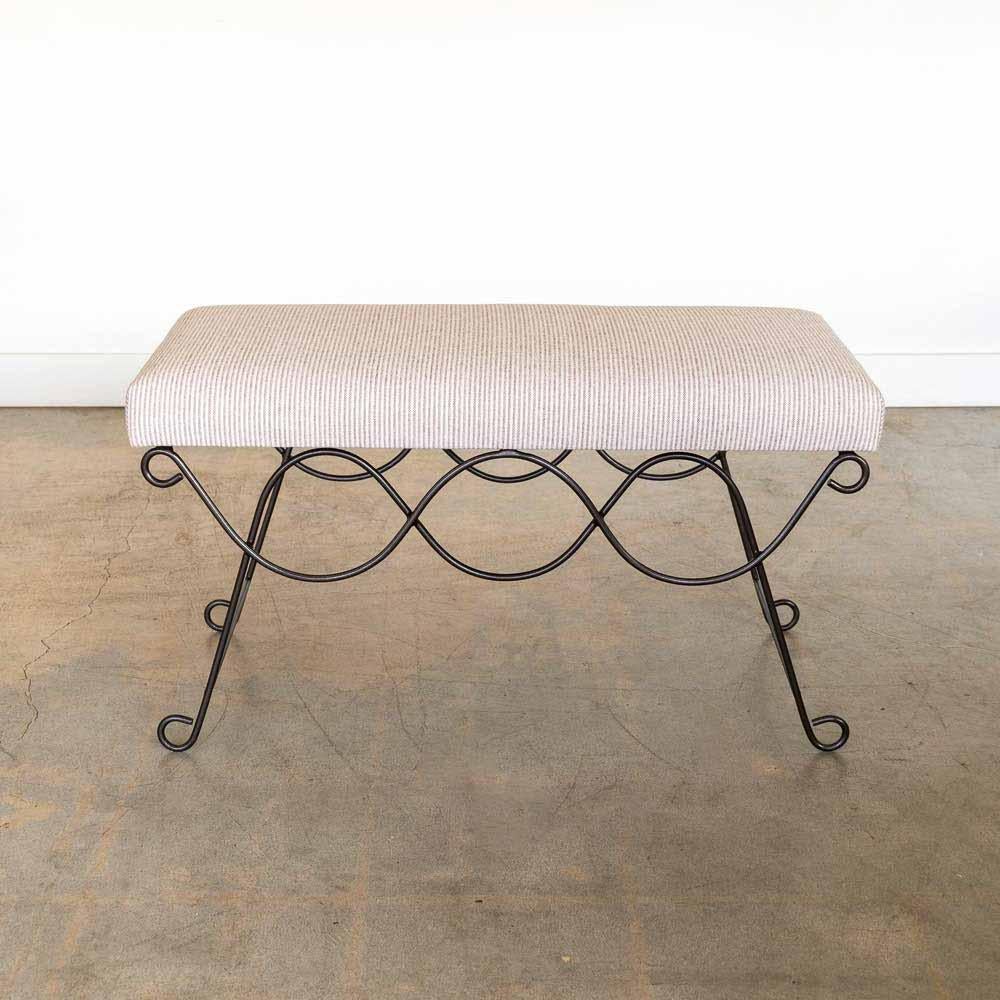 Linen Panoplie Iron Double Loop Bench, Brown Stripe For Sale