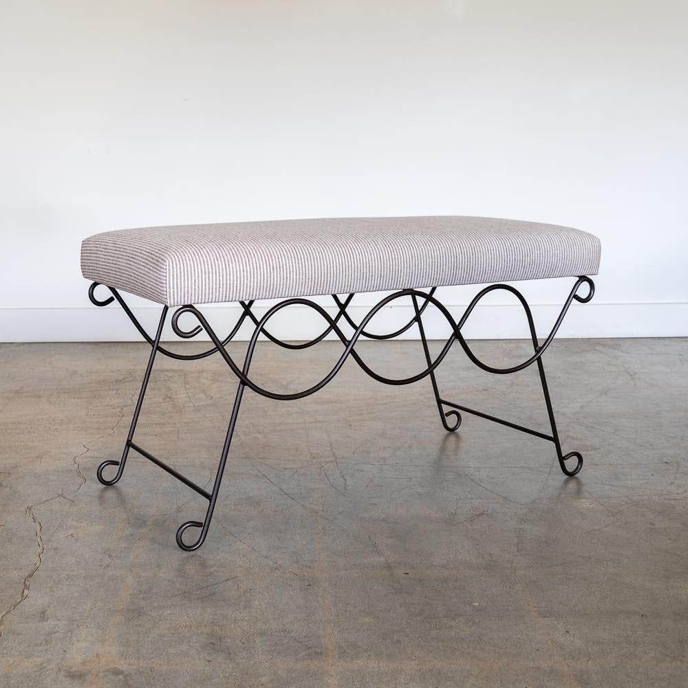 Contemporary Panoplie Iron Double Loop Bench, Brown Stripe For Sale