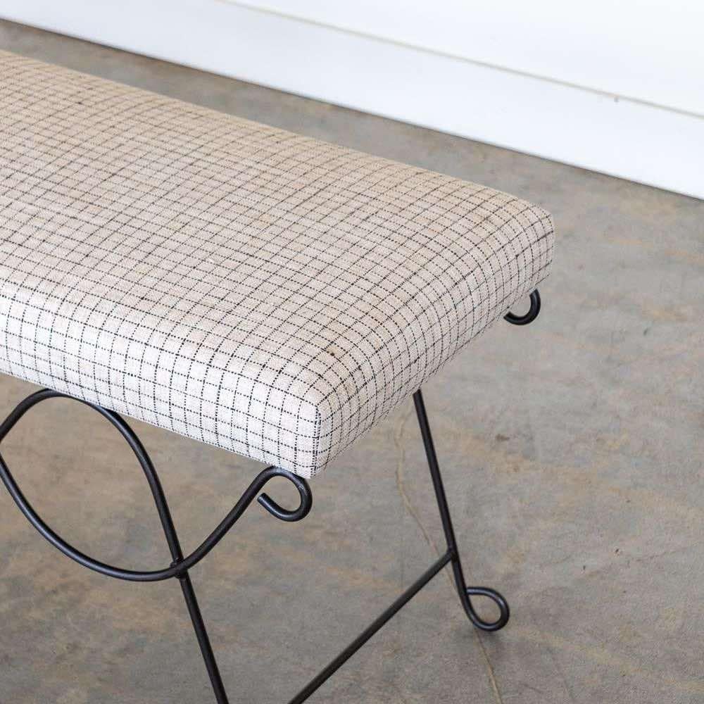 Panoplie Iron Double Loop Bench, Linen Check For Sale 5
