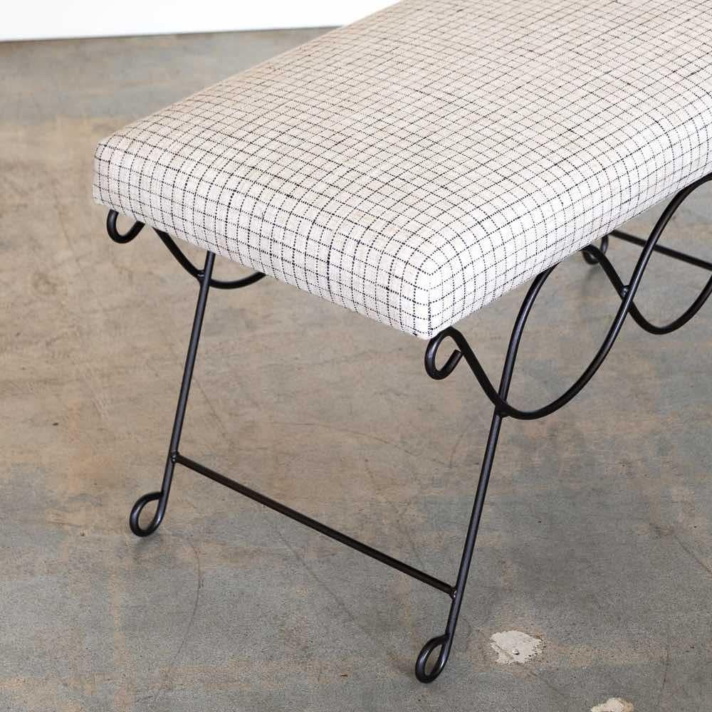 Panoplie Iron Double Loop Bench, Linen Check For Sale 6