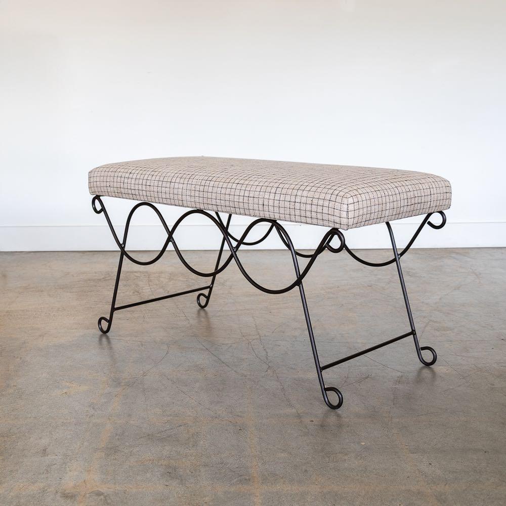 Panoplie Iron Double Loop Bench, Linen Check In New Condition For Sale In Los Angeles, CA