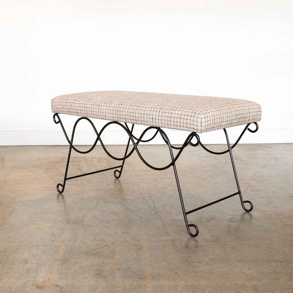 Panoplie Iron Double Loop Bench, Linen Check In New Condition For Sale In Los Angeles, CA
