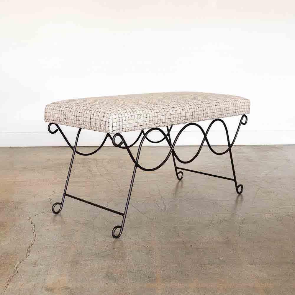 Panoplie Iron Double Loop Bench, Linen Check For Sale 1