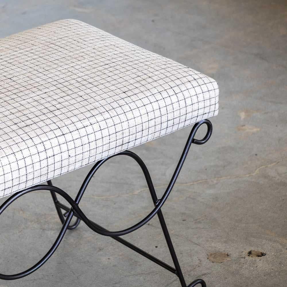 Panoplie Iron Double Loop Bench, Linen Check For Sale 3