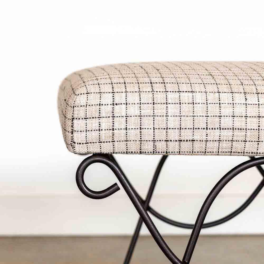 Panoplie Iron Double Loop Bench, Linen Check For Sale 3