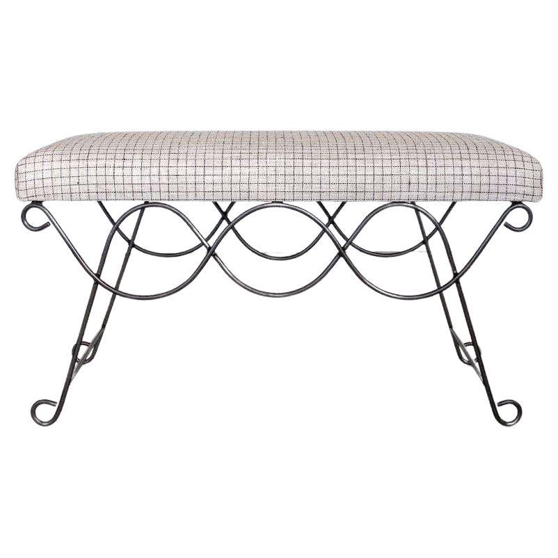 Panoplie Iron Double Loop Bench, Linen Check For Sale