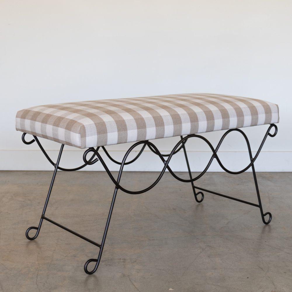 Panoplie Iron Double Loop Bench, Tan Gingham In New Condition In Los Angeles, CA