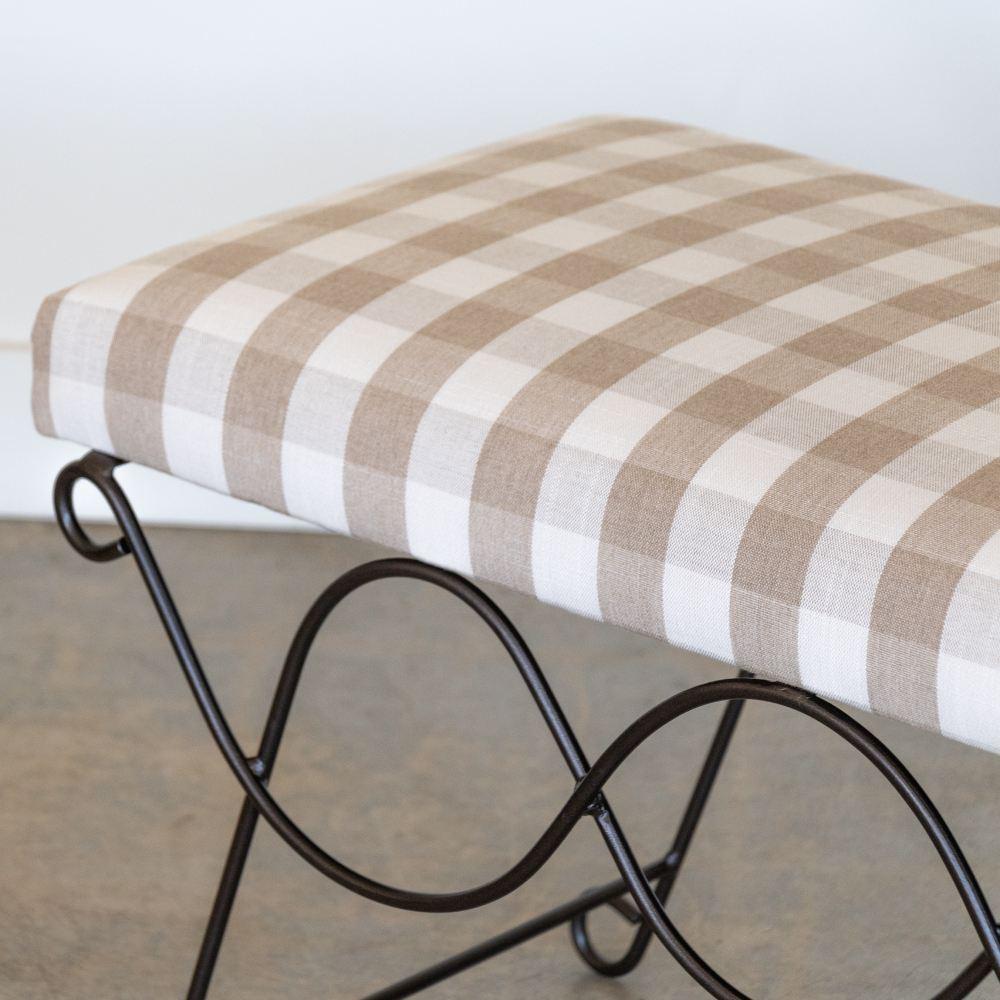 Panoplie Iron Double Loop Bench, Tan Gingham For Sale 1