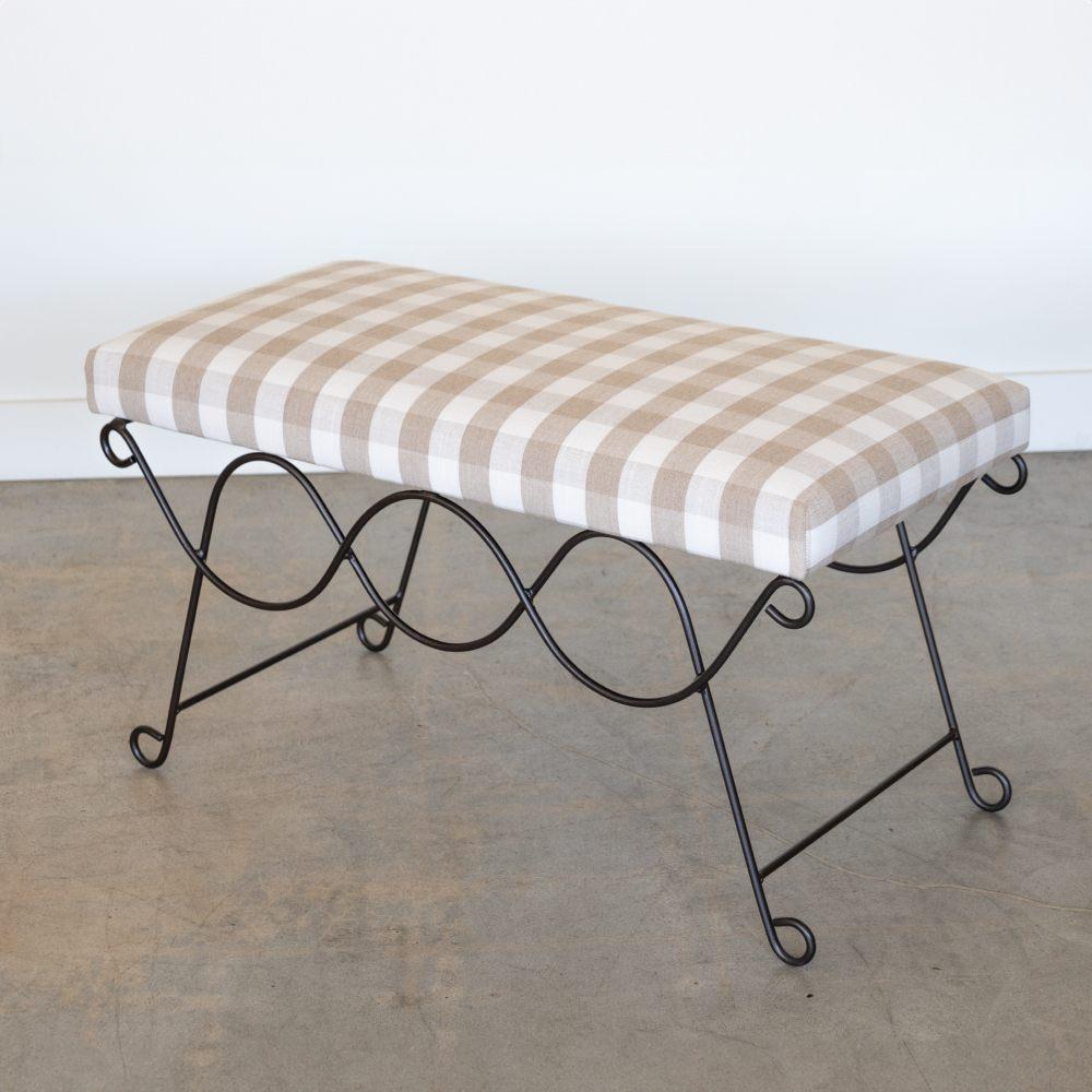 Panoplie Iron Double Loop Bench, Tan Gingham For Sale 2