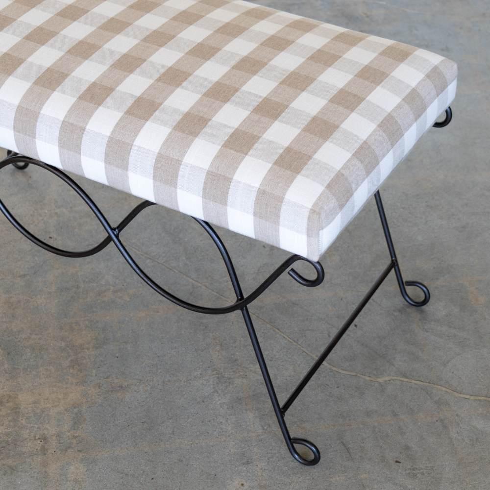 Panoplie Iron Double Loop Bench, Tan Gingham For Sale 3
