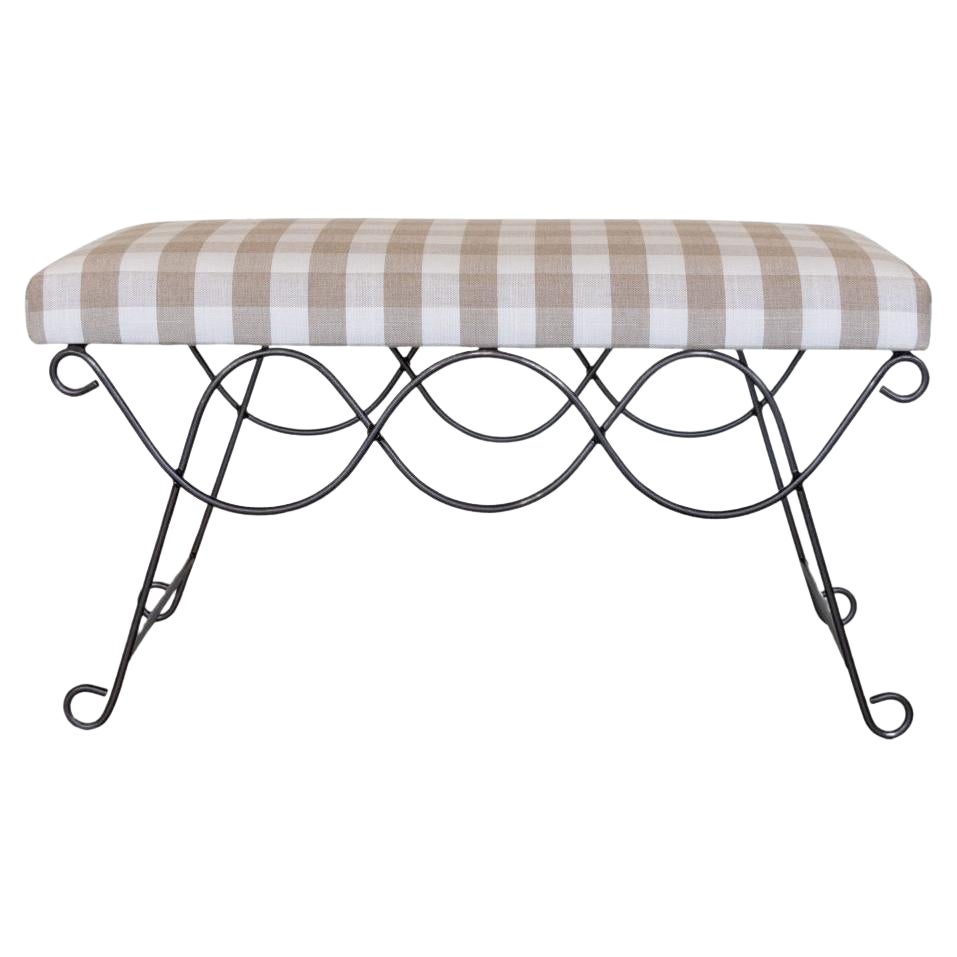 Panoplie Iron Double Loop Bench, Tan Gingham For Sale