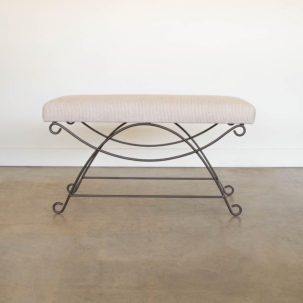 Panoplie Iron Loop Bench, Brown Stripe In New Condition For Sale In Los Angeles, CA