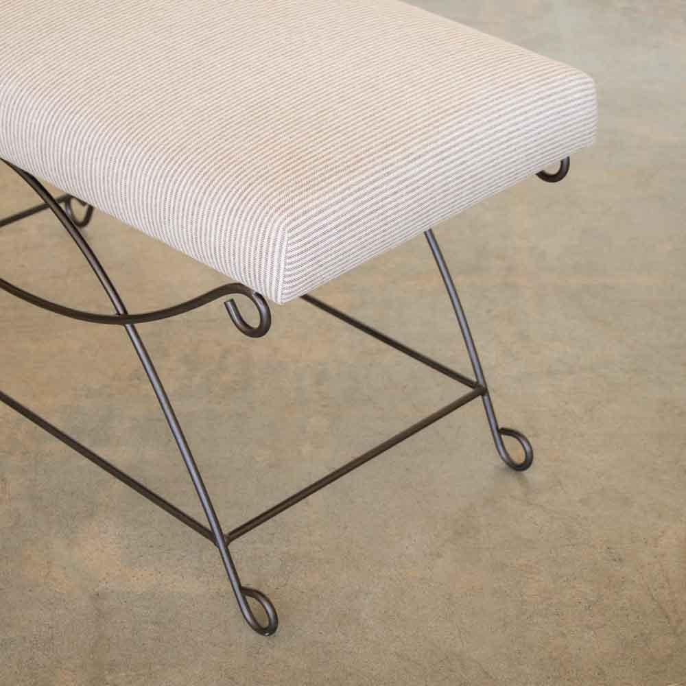 Linen Panoplie Iron Loop Bench, Brown Stripe For Sale