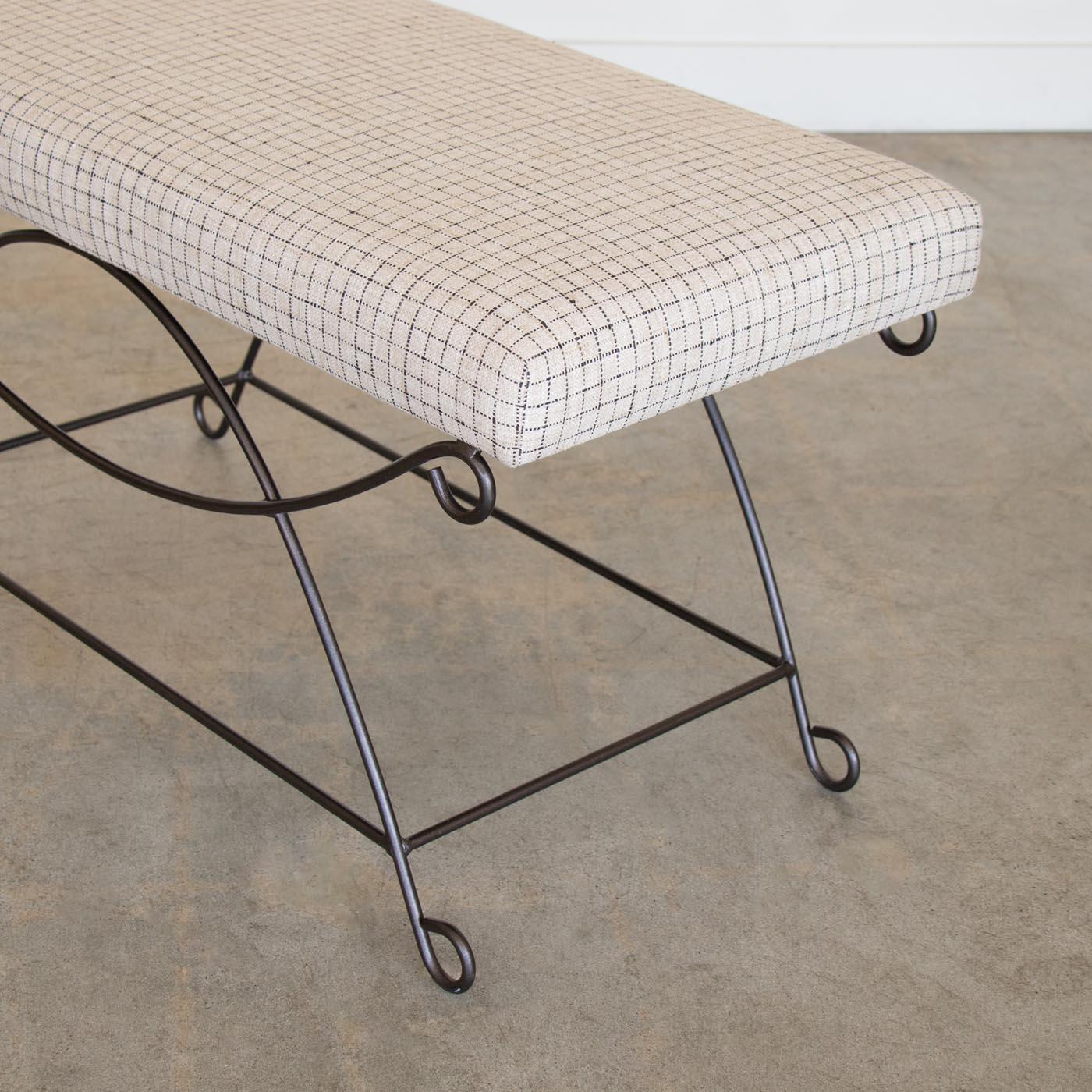 Panoplie Iron Loop Bench, Linen Check For Sale 5