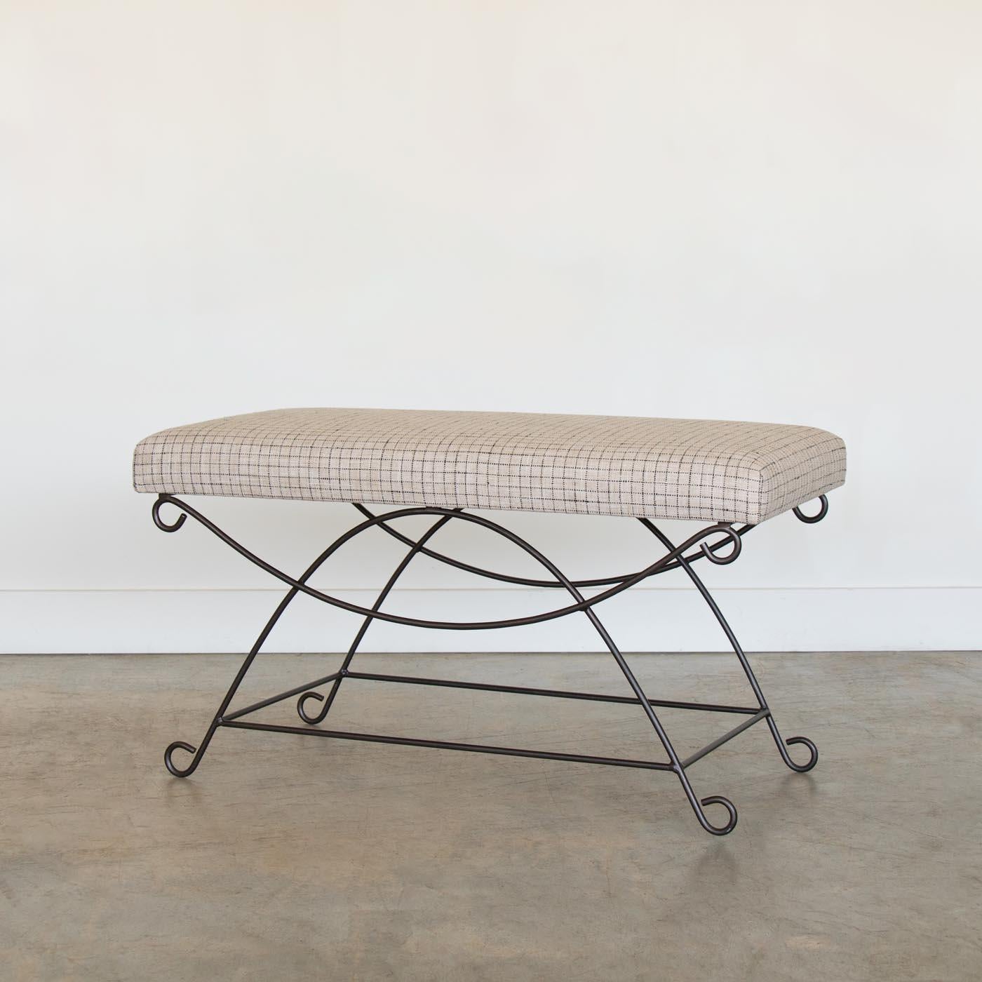 Panoplie Iron Loop Bench, Linen Check For Sale 6