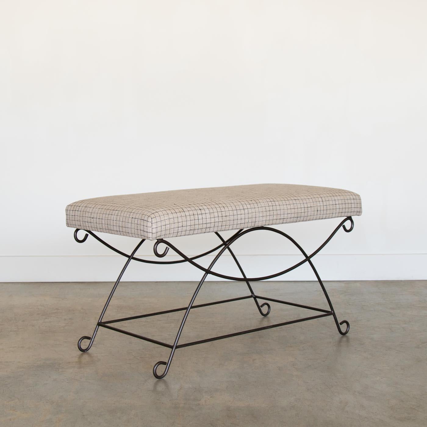Panoplie Iron Loop Bench, Linen Check For Sale 1