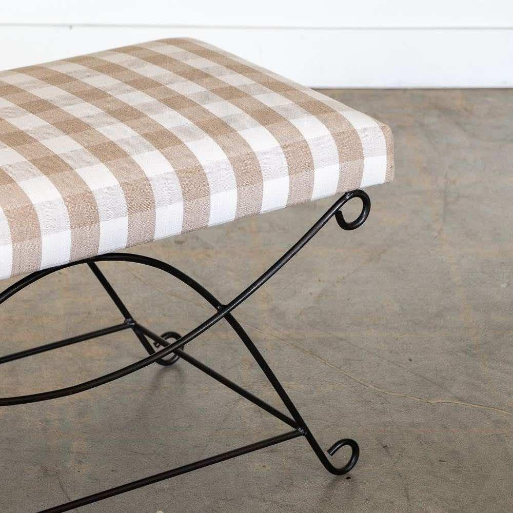 Panoplie Iron Loop Bench, Tan Gingham For Sale 5