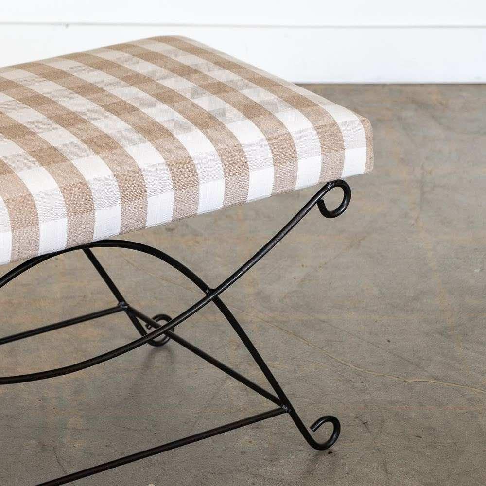 Panoplie Iron Loop Bench, Tan Gingham For Sale at 1stDibs