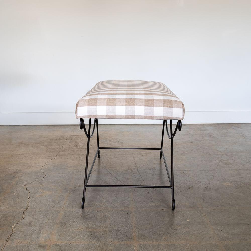Contemporary Panoplie Iron Loop Bench, Tan Gingham For Sale