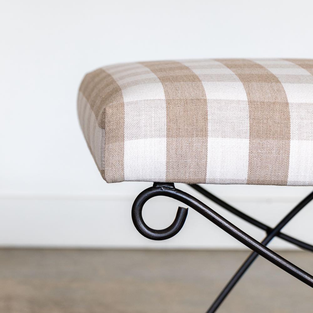 Panoplie Iron Loop Bench, Tan Gingham For Sale 1