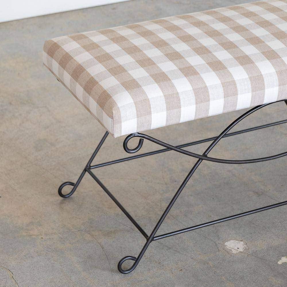 Panoplie Iron Loop Bench, Tan Gingham For Sale 2