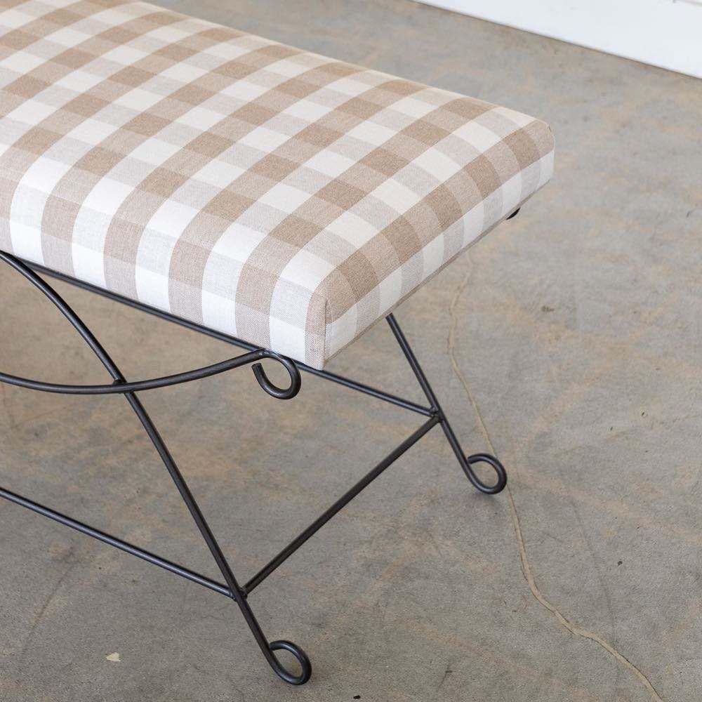 Panoplie Iron Loop Bench, Tan Gingham For Sale 3