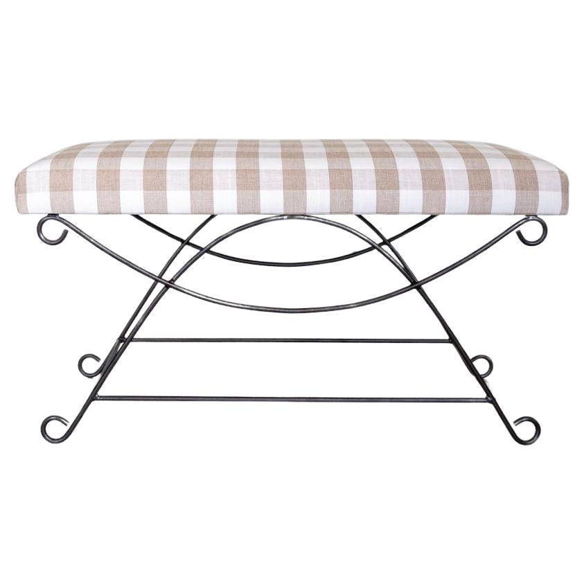 Panoplie Iron Loop Bench, Tan Gingham For Sale