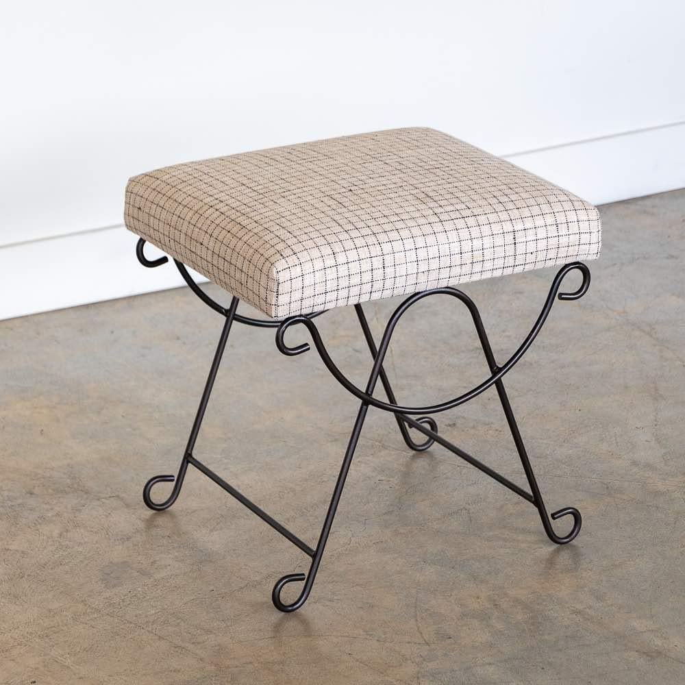 Panoplie Iron Loop Stool with Linen Check For Sale 3