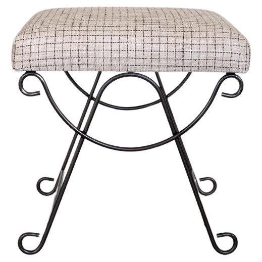 Panoplie Iron Loop Stool with Linen Check
