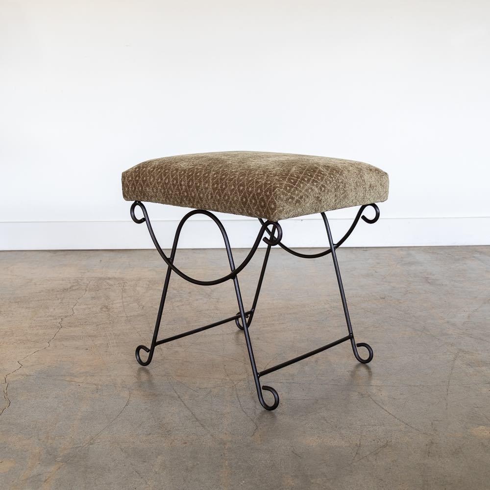 Panoplie Iron Loop Stool with Sage Chenille In New Condition For Sale In Los Angeles, CA