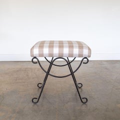 Panoplie Iron Loop Stool, Tan Gingham