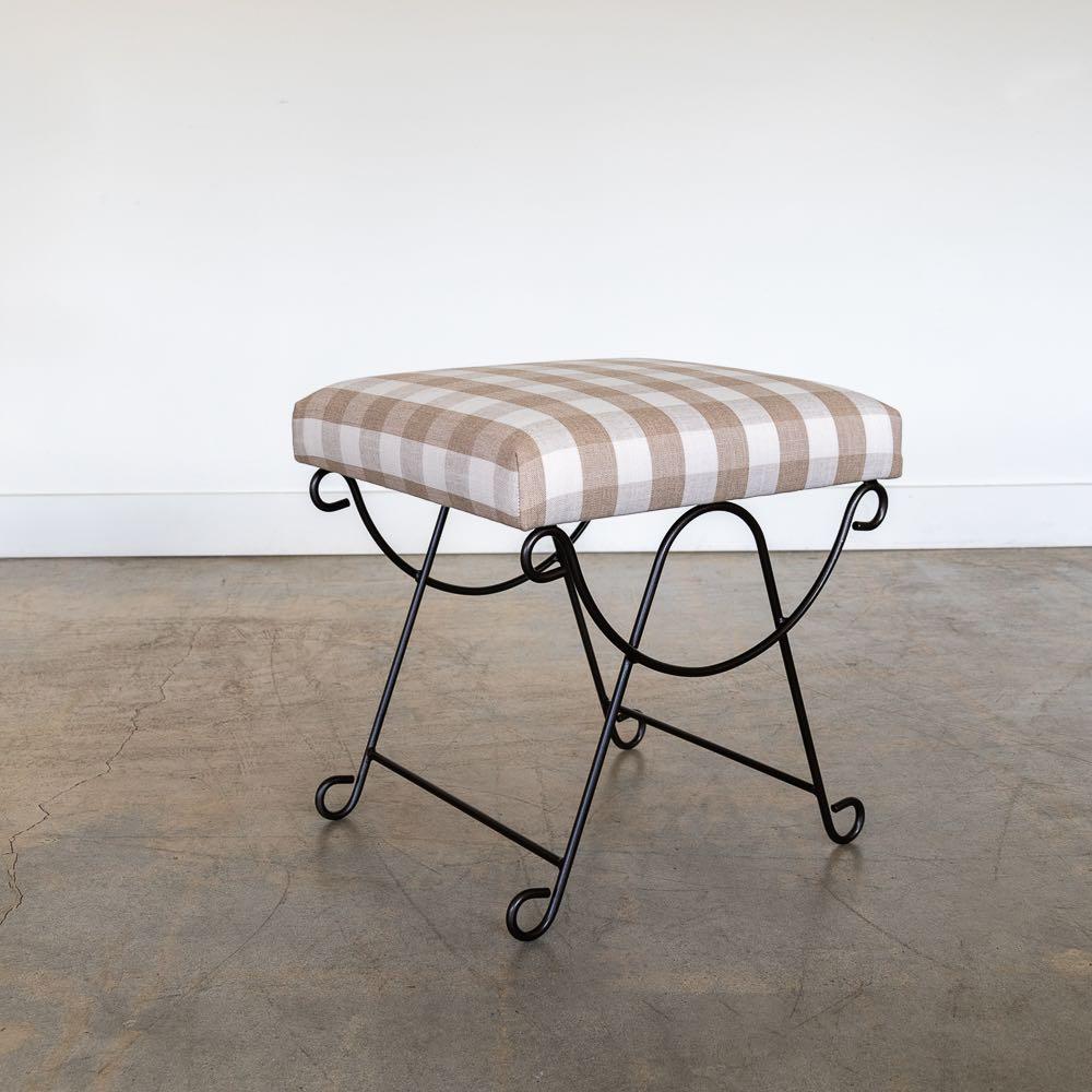 Contemporary Panoplie Iron Loop Stool, Tan Gingham For Sale