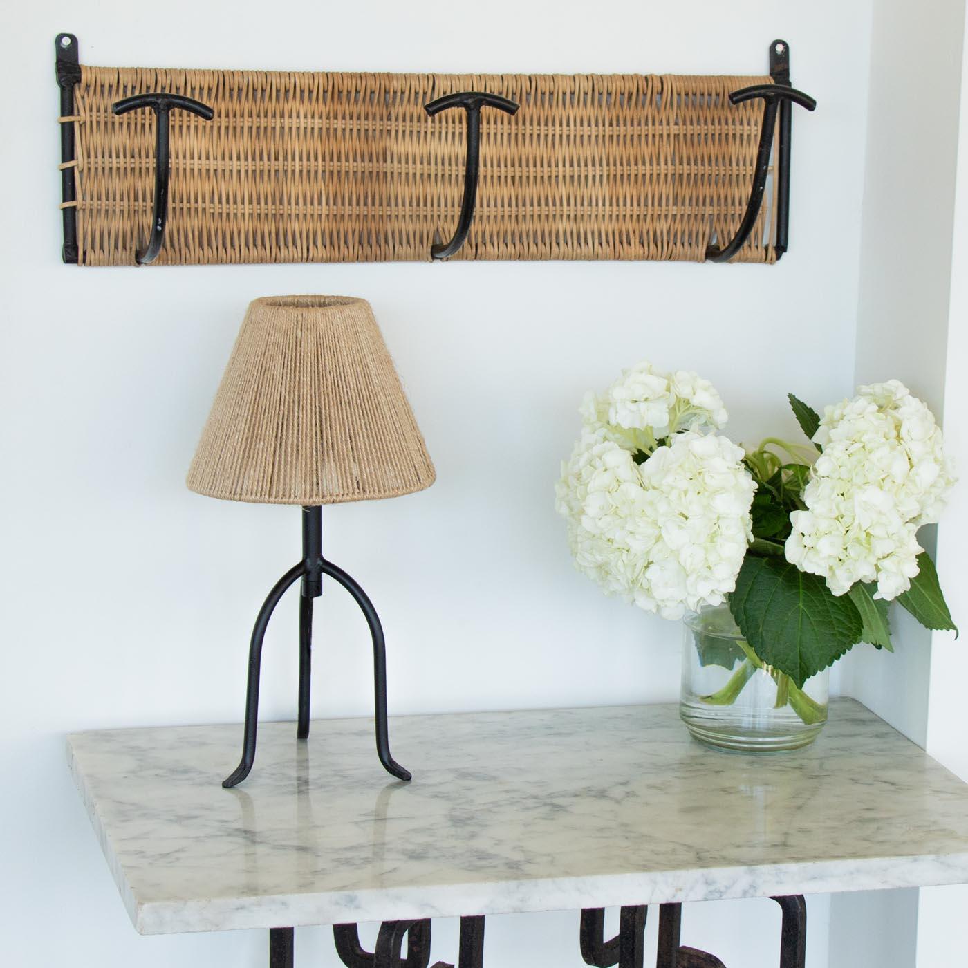 Panoplie Petite Iron Tripod Lamp, Rope Shade In New Condition For Sale In Los Angeles, CA