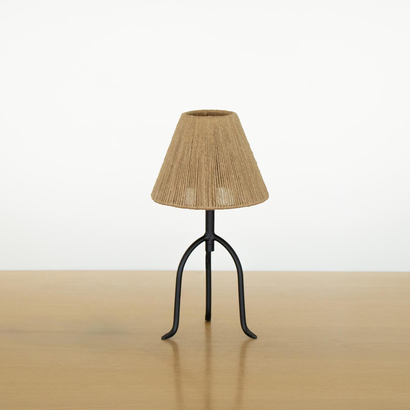Contemporary Panoplie Petite Iron Tripod Lamp, Rope Shade For Sale
