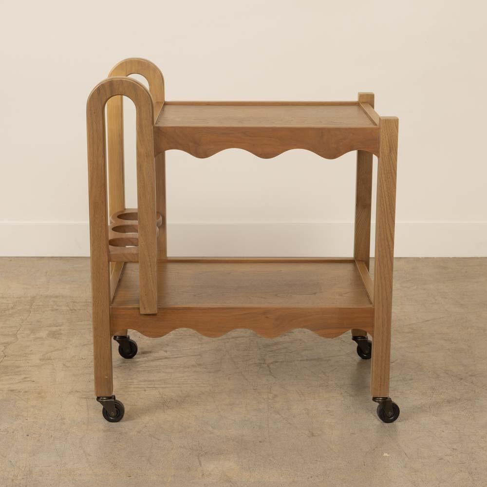 American Panoplie Scalloped Walnut Bar Cart For Sale