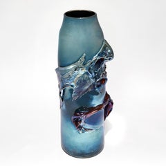 Panorama in Blue Mirror, an Abstract Textured Glass Vase by Bethany Wood