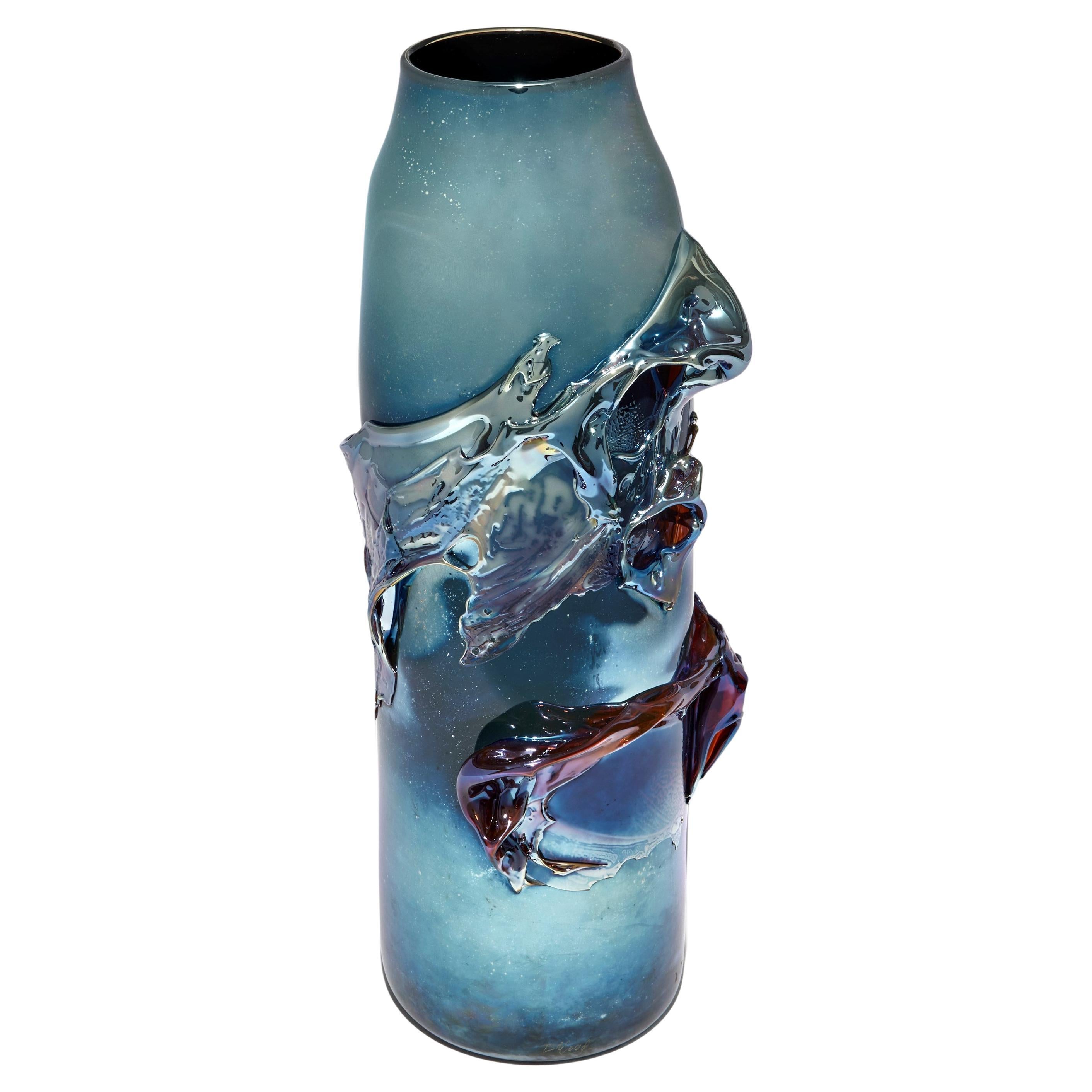  Panorama in Blue Mirror, an Abstract Textured Glass Vase by Bethany Wood