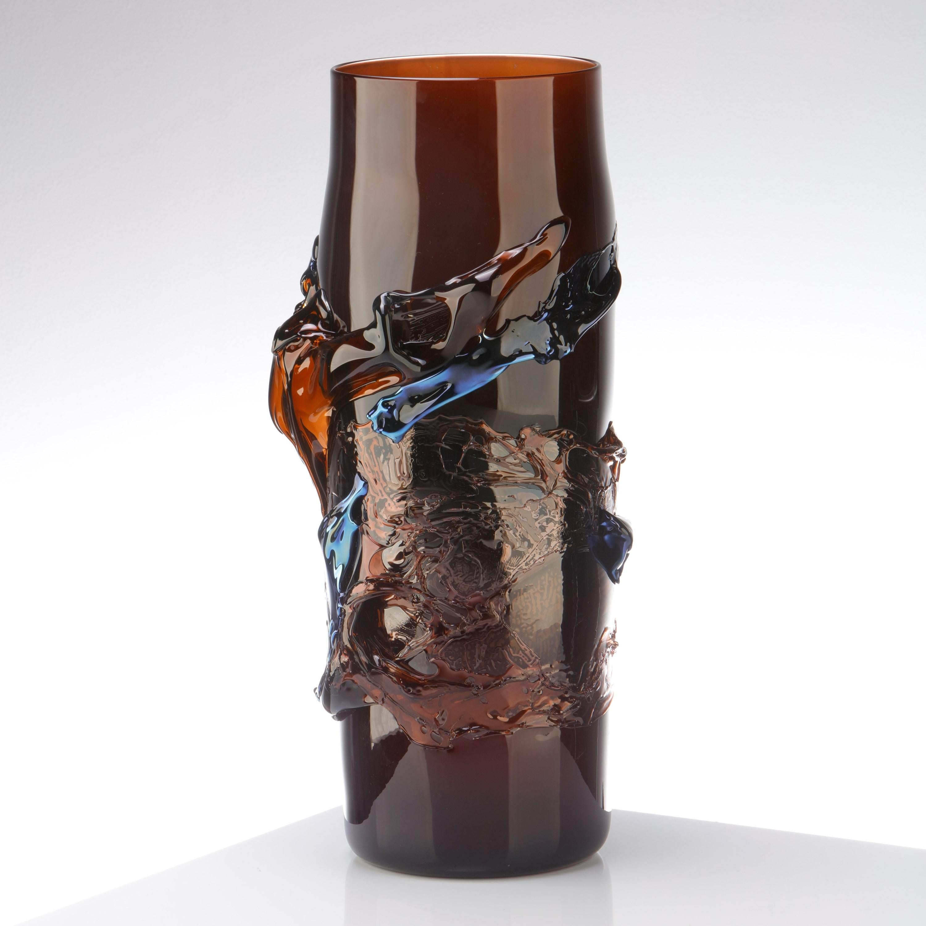 Organic Modern Panorama in Dark Amber, a Sculptural hand blown Glass Vase by Bethany Wood For Sale