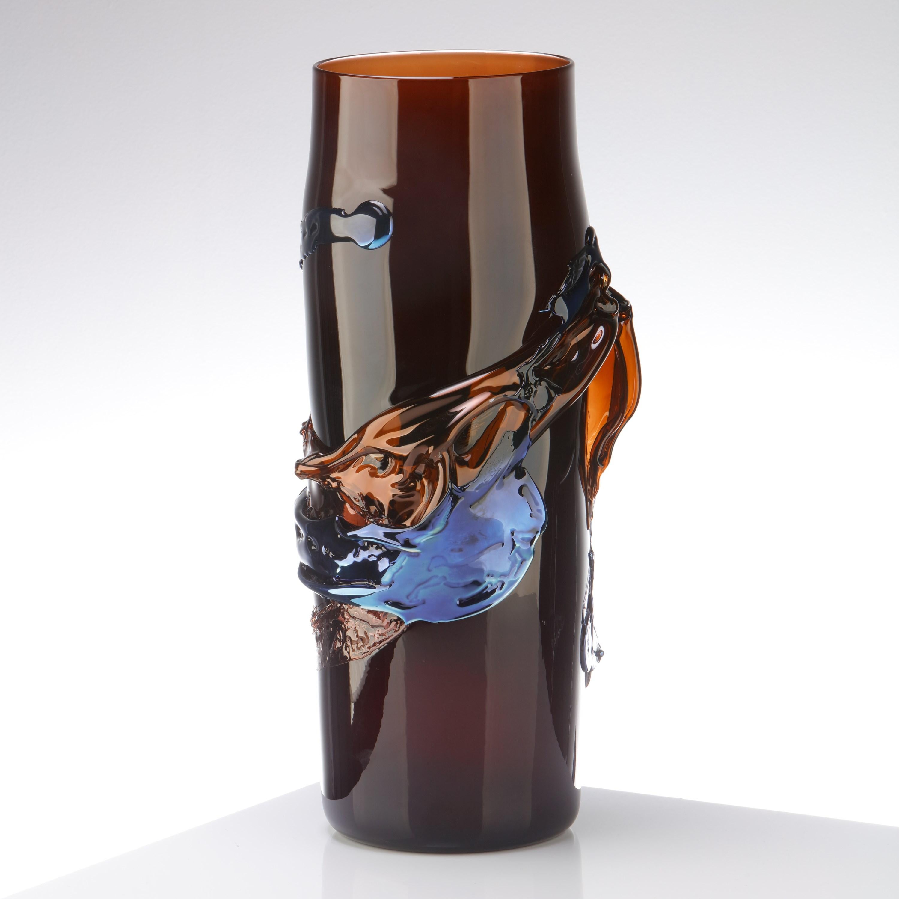 British Panorama in Dark Amber, a Sculptural hand blown Glass Vase by Bethany Wood For Sale