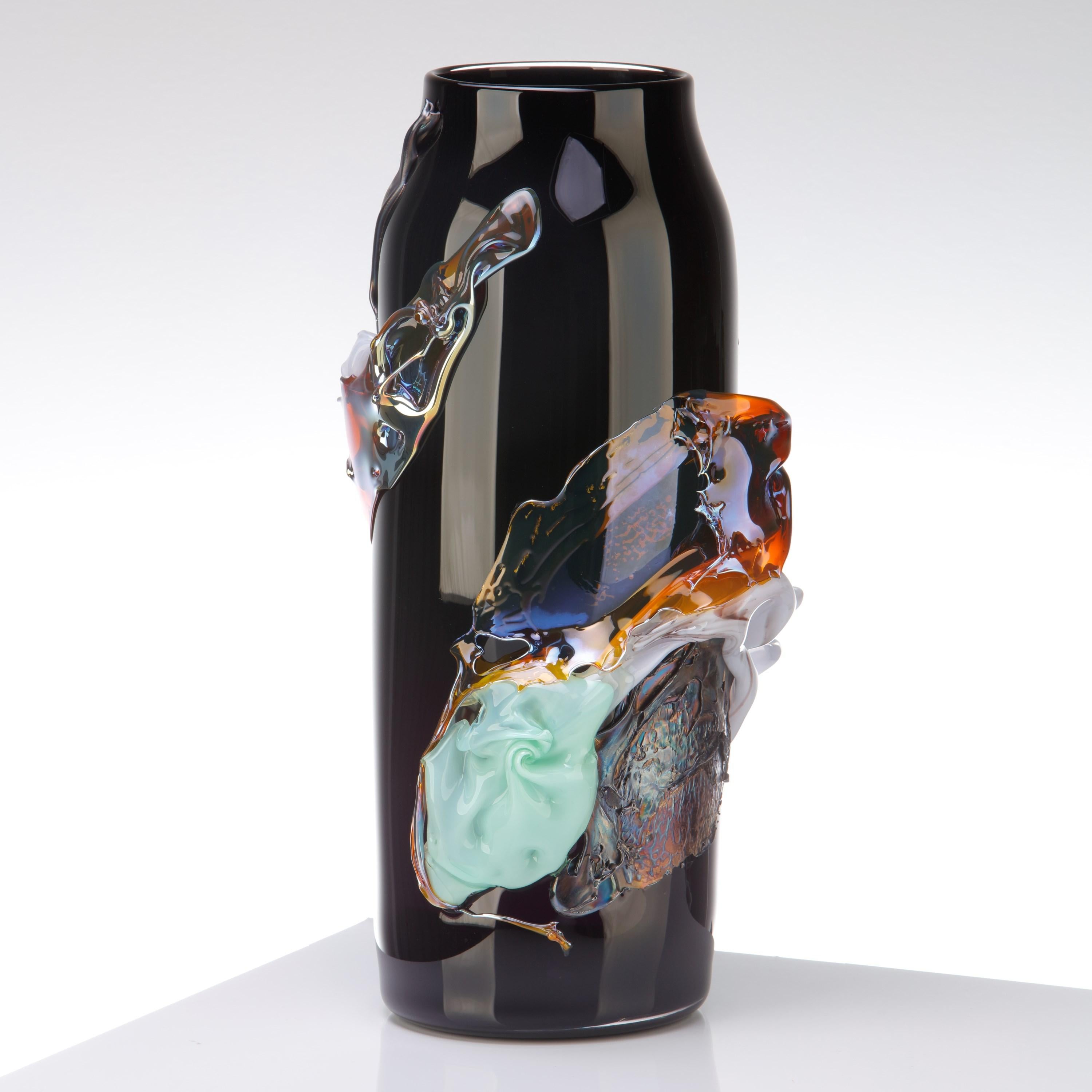 Organic Modern Panorama in Iridescence, a Black & Multicoloured Glass Vase by Bethany Wood For Sale