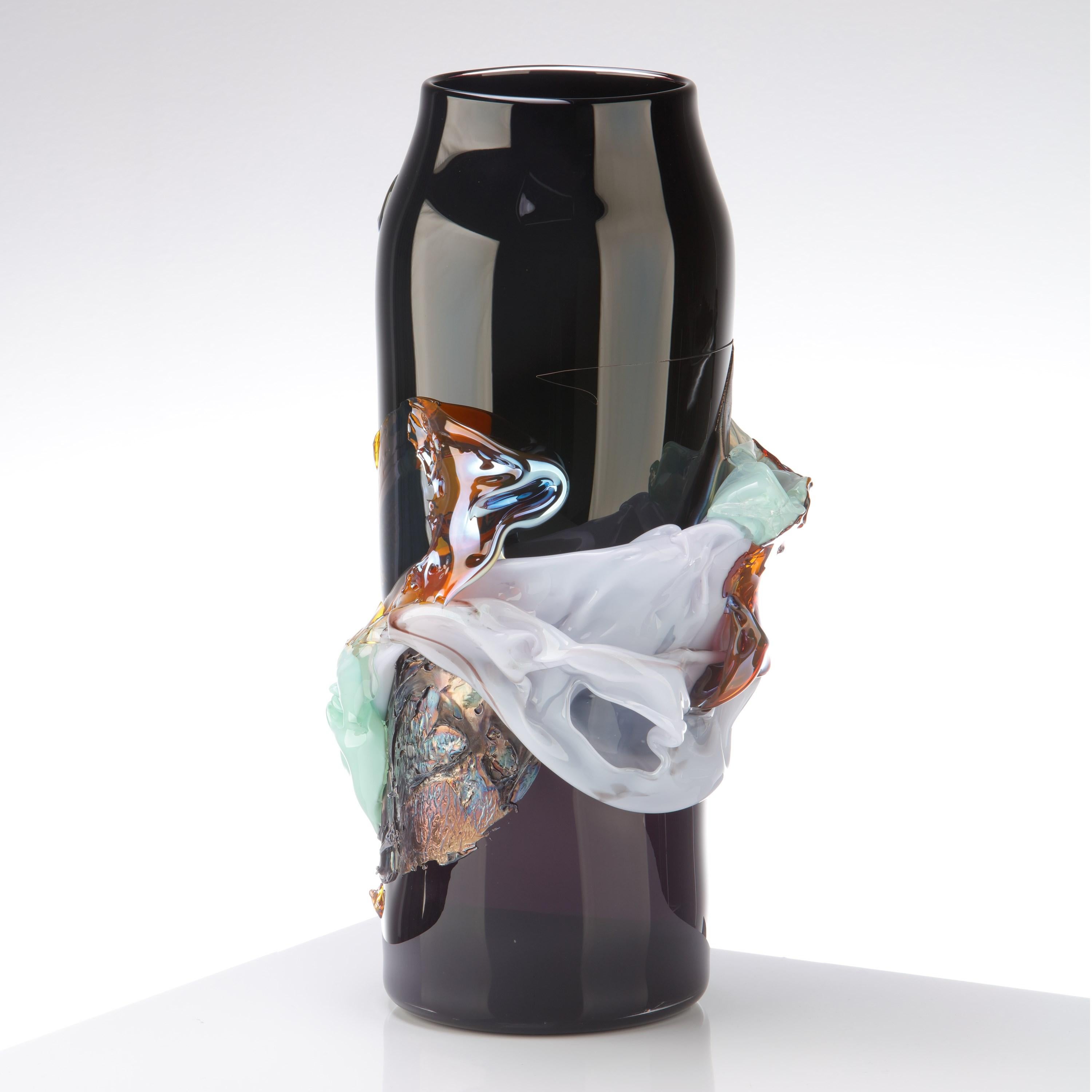 British Panorama in Iridescence, a Black & Multicoloured Glass Vase by Bethany Wood For Sale