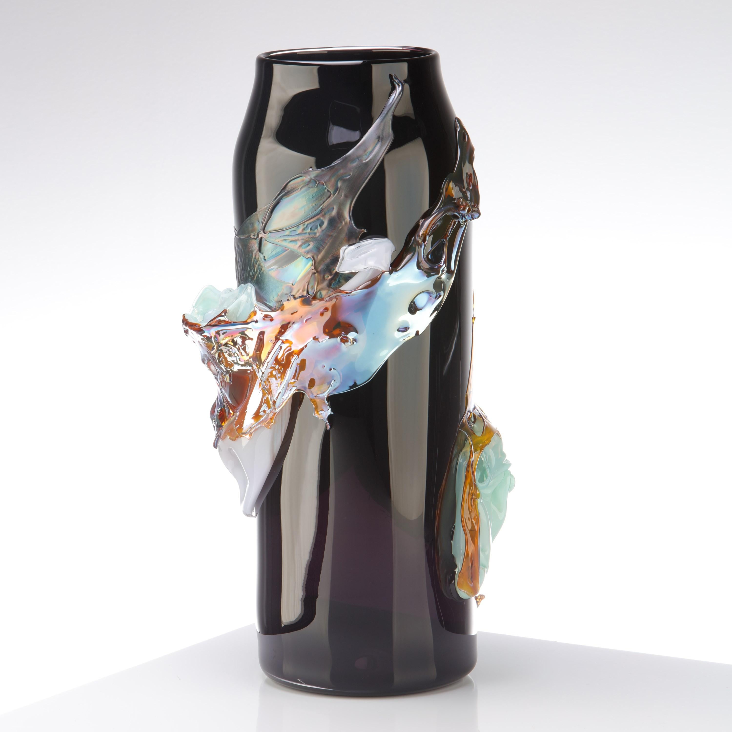 Hand-Crafted Panorama in Iridescence, a Black & Multicoloured Glass Vase by Bethany Wood For Sale