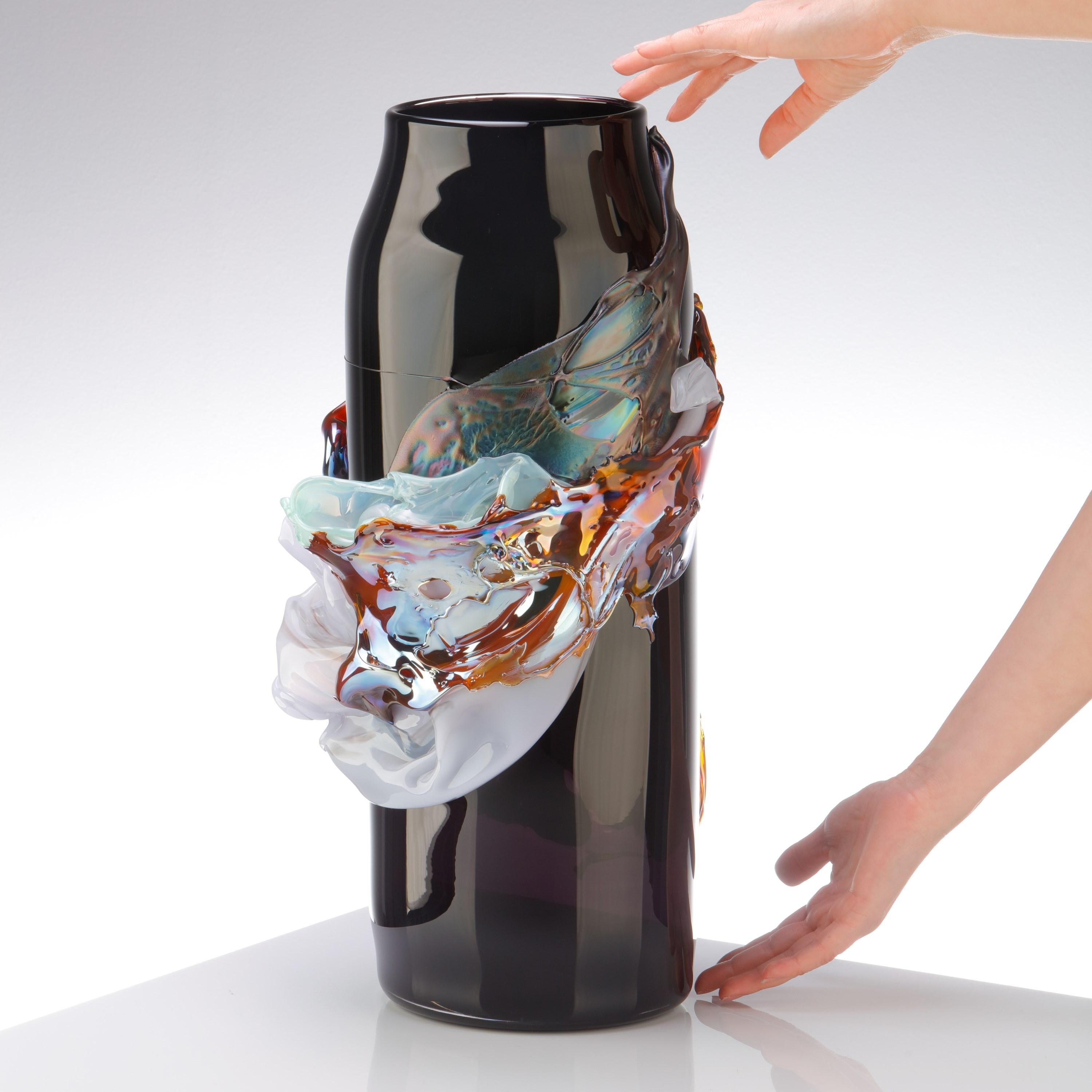 Contemporary Panorama in Iridescence, a Black & Multicoloured Glass Vase by Bethany Wood For Sale