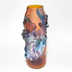 Panorama in Nectar, an Amber & Metallic Blue Abstract Glass Vase by Bethany Wood
