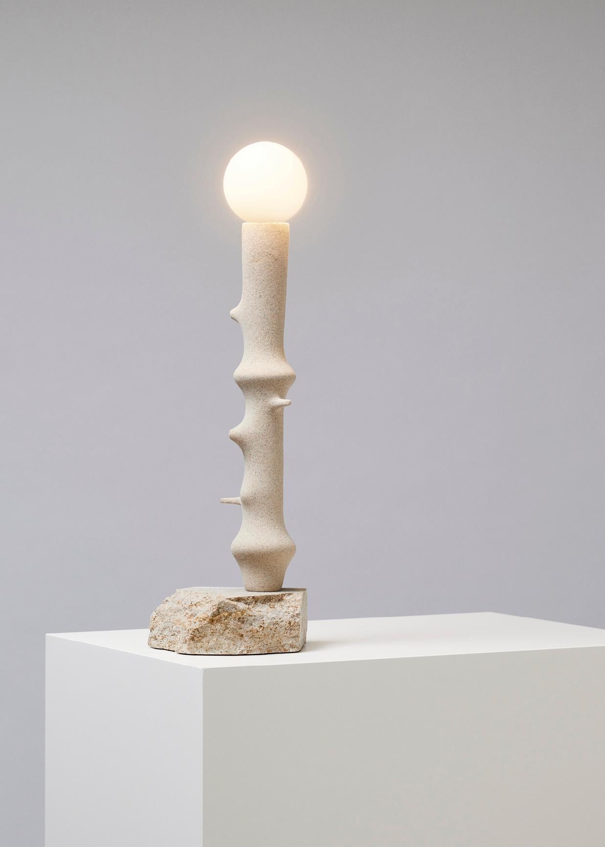 Panorama Table Lamp by Hot Wire Extensions
Exclusive Edition of 1 + 1 AP
Dimensions: D 17 x W 18 x H 56 cm 
Materials: Natural beige sand, waste nylon powder, found stone, reclaimed copper bits.
4 kg

Lively yet strong, the ‘Simulations Series’