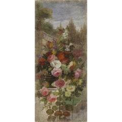 Panoramic Floral Wall Décor on Canvas, 19th Century Style