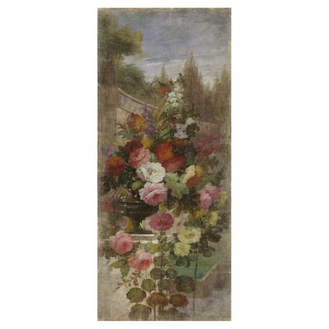 Panoramic Floral Wall Décor on Canvas, 19th Century Style For Sale
